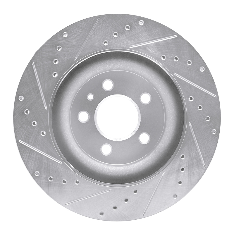 Ford Mustang Brake Rotor (1) - Front Right - R1 Concepts - Drilled & Slotted - Silver - `11-`14